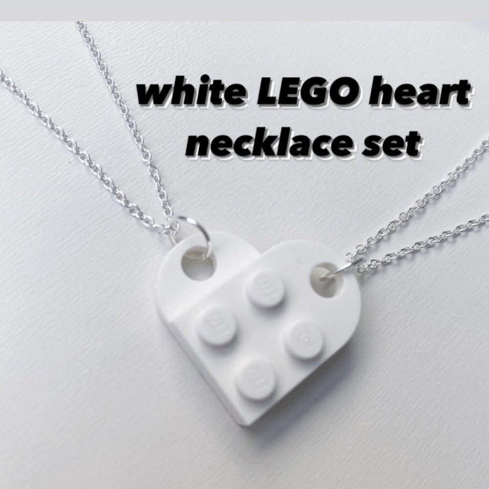 white lego heart necklace set for couples /besties